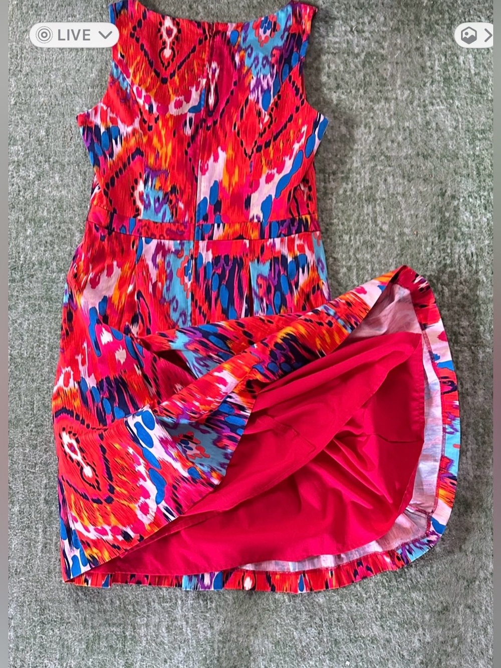 ⭐️HP⭐️ BADGLEY MISCHKA Sleeveless Party Dress. Vibrant Ikat Pattern.Sewn-in Belt - Picture 7 of 11